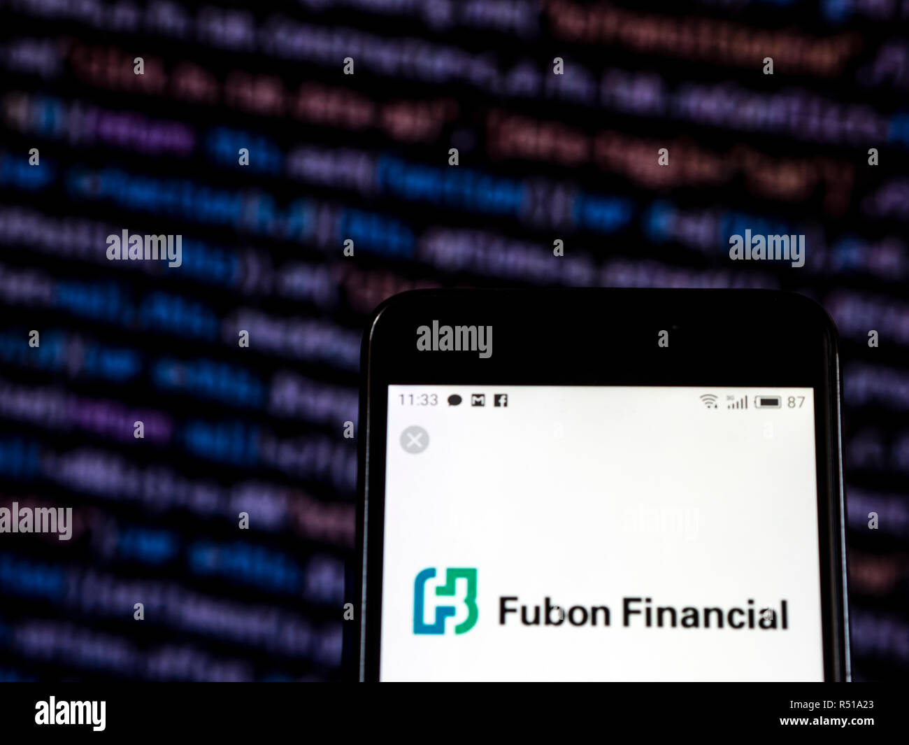 Fubon Financial Holding Co., Financial investment management company logo seen displayed on smart phone. Stock Photo