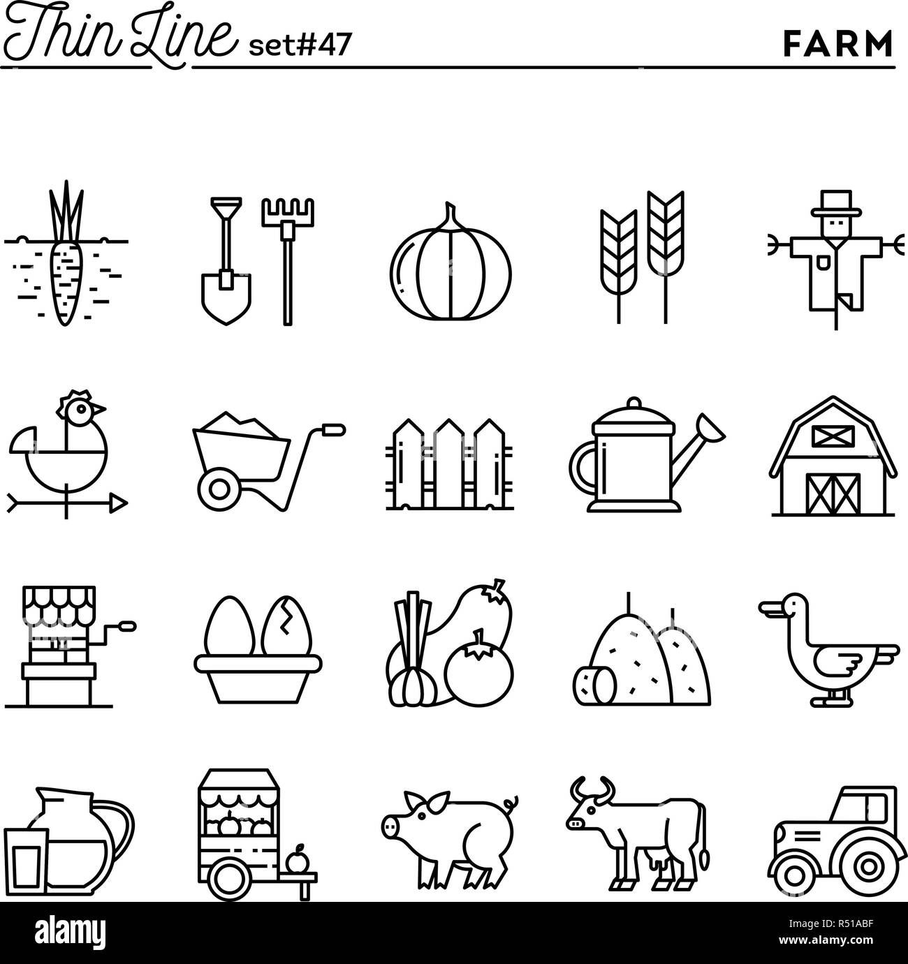 Farm, animals, land, food production and more, thin line icons set Stock  Vector Image & Art - Alamy