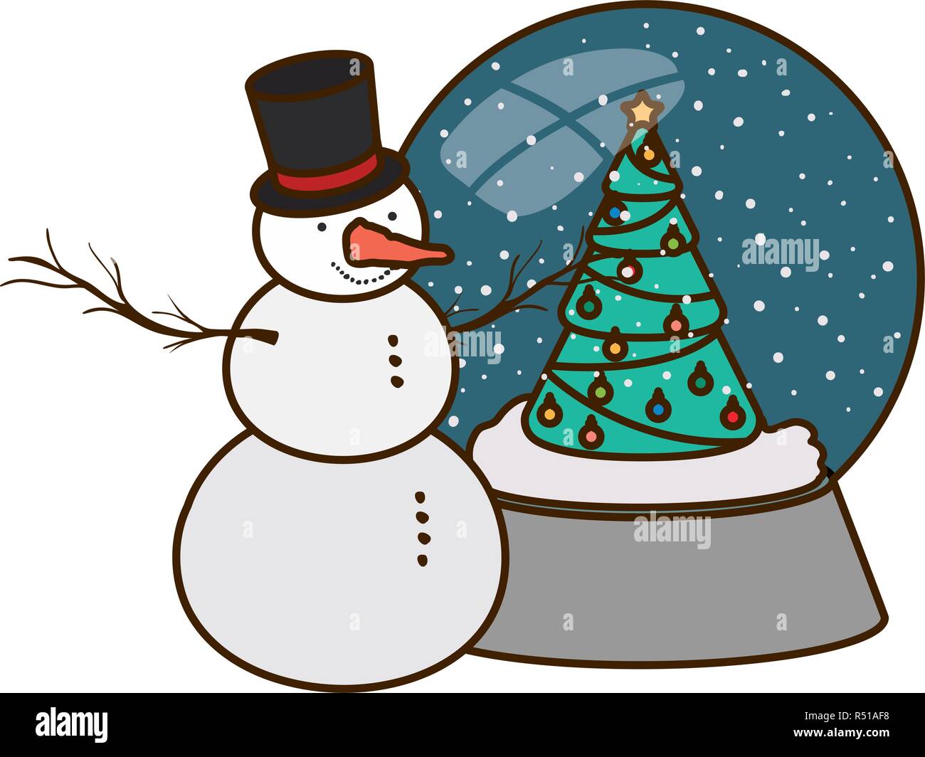 christmas tree in crystal ball with snow man Stock Vector Image & Art ...