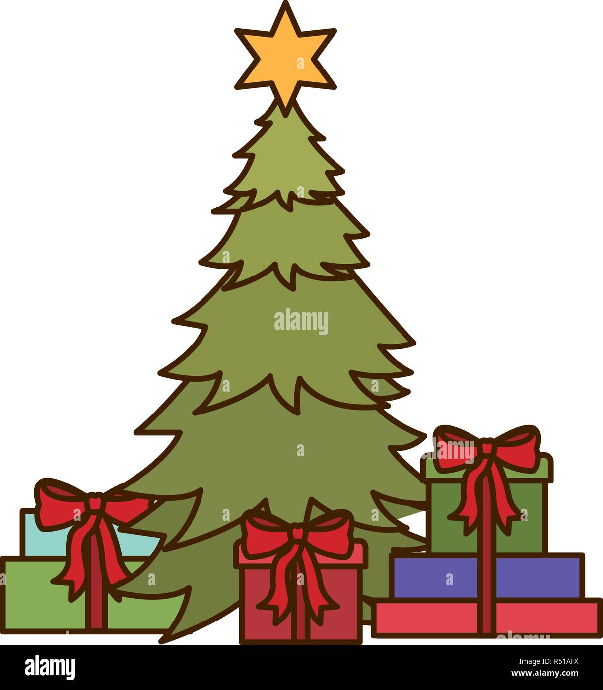 Christmas tree with gifts isolated icon Stock Vector Image & Art - Alamy
