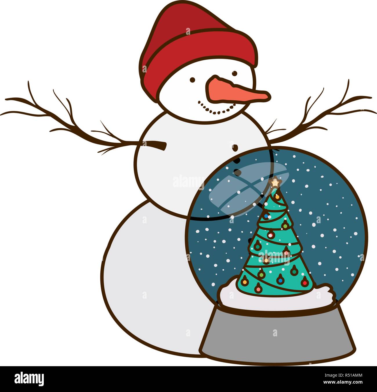 christmas tree in crystal ball with snow man Stock Vector Image & Art ...