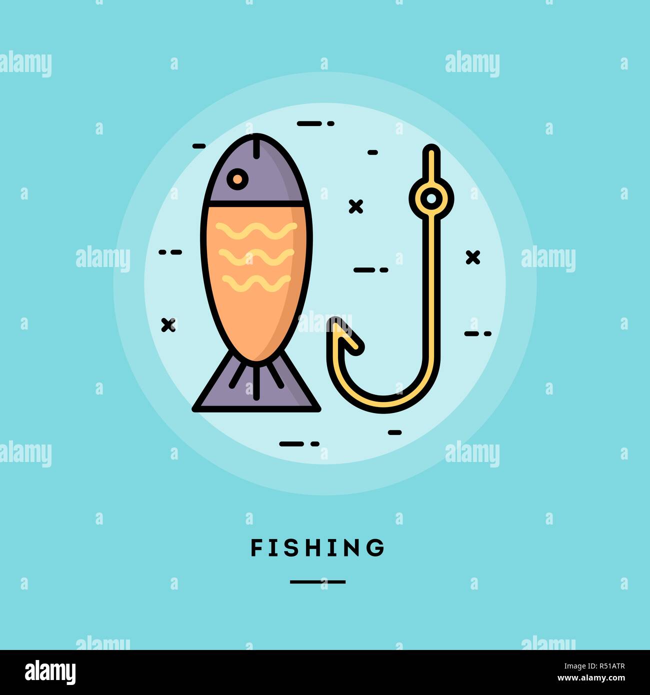 Fishing Flat Design Thin Line Banner Stock Vector Art