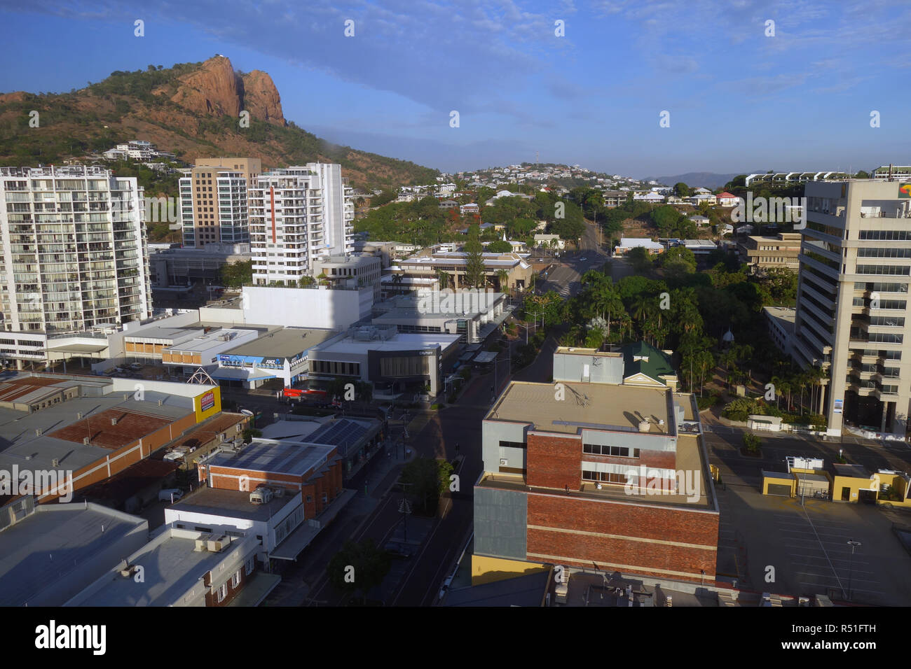 View over Townsville CBD and Castle Hill, Townsville, Queensland, Australia. No PR Stock Photo