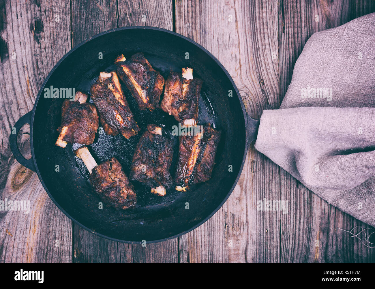 Panfried pork ribs, top view Stock Photo Alamy