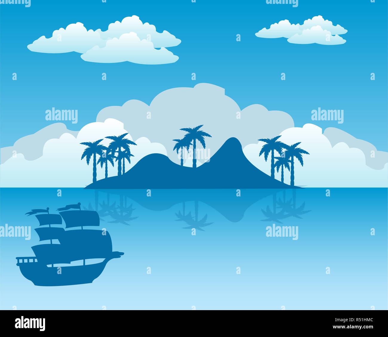 Tropical island and sailing nave Stock Photo Alamy