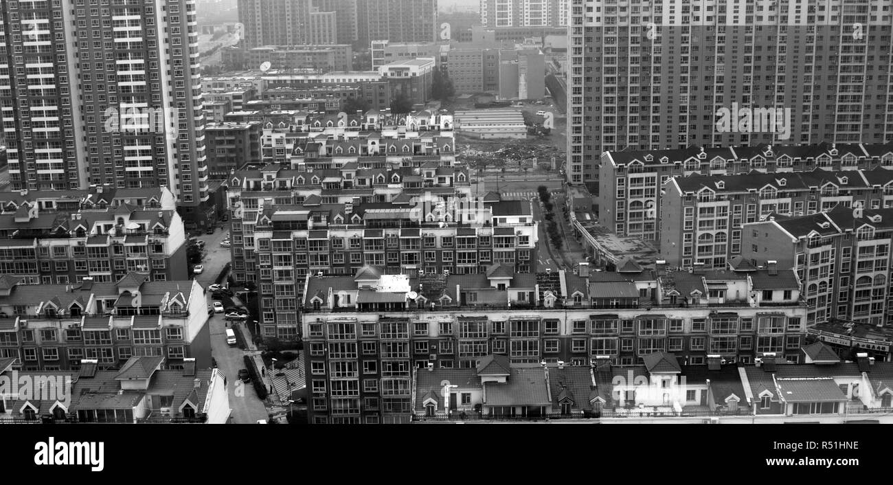 City with houses background Black and White Stock Photos & Images - Alamy