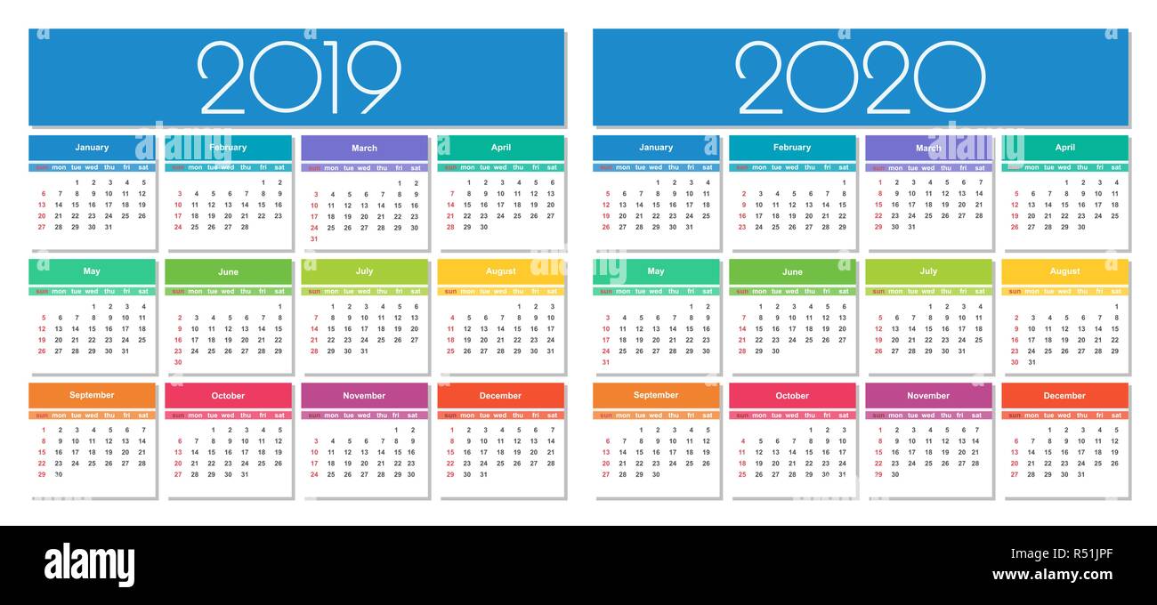 simple 2020 year calendar stock photos amp simple 2020 year colorful printable calendar 2020