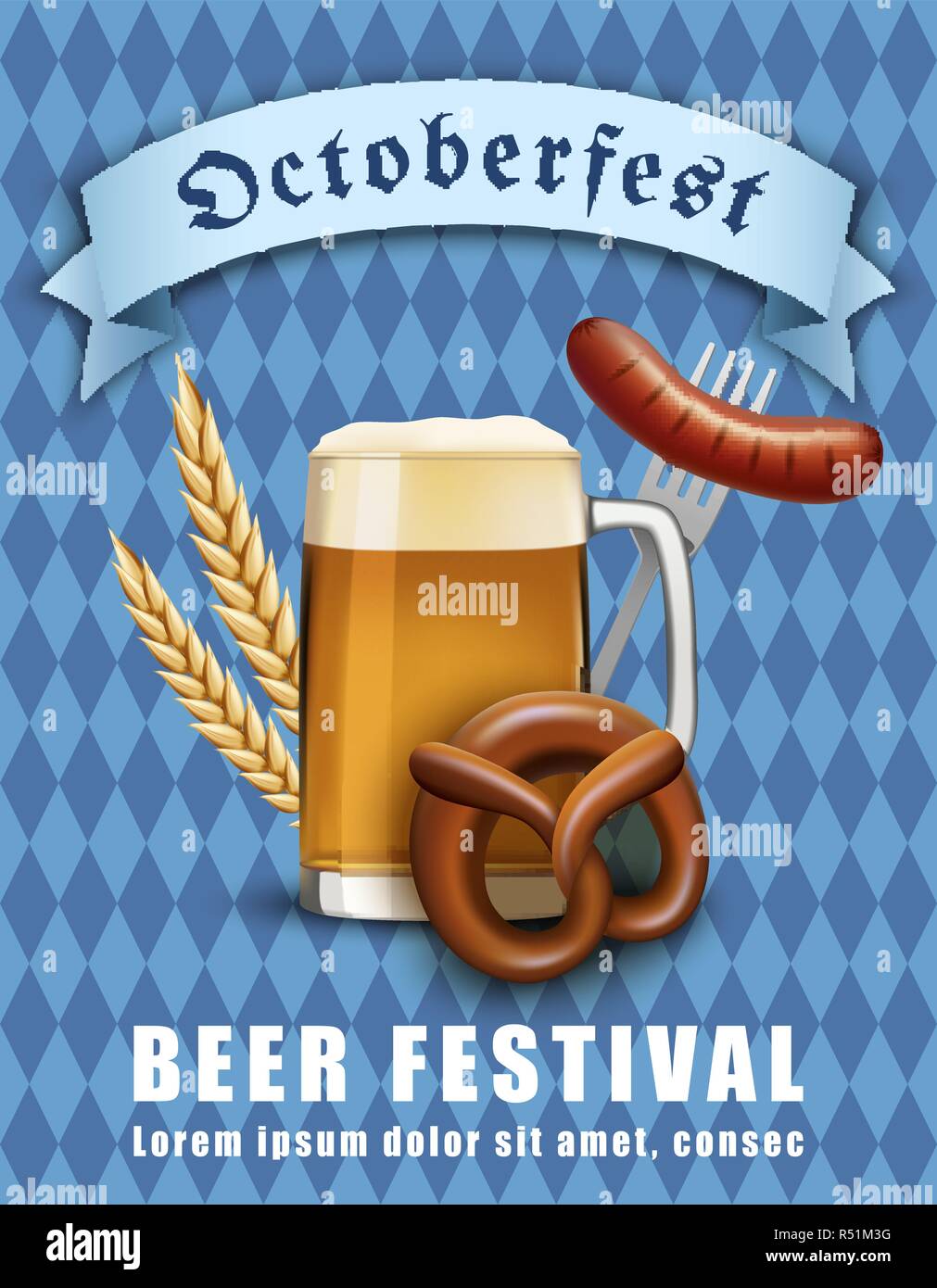 Octoberfest beer festival concept background. Realistic illustration of ...