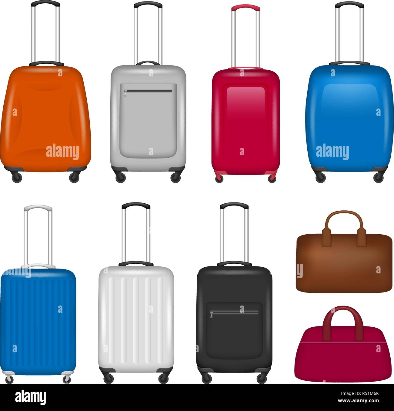 Travel suitcase icon set. Realistic set of travel suitcase vector icons