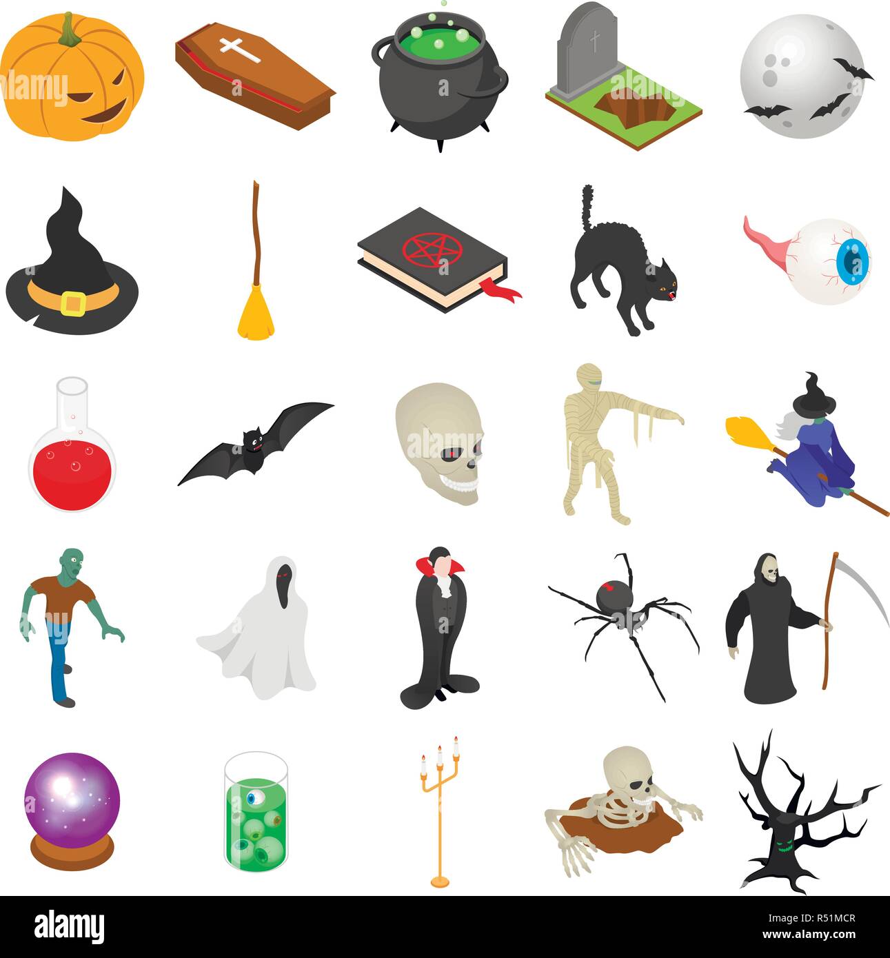 Halloween icon set. Isometric set of Halloween vector icons for web ...