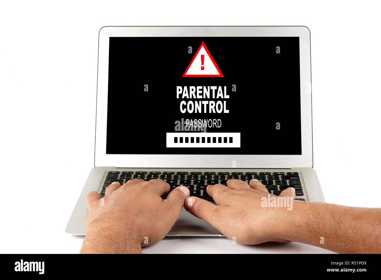 Technology child protection concept man using a laptop with