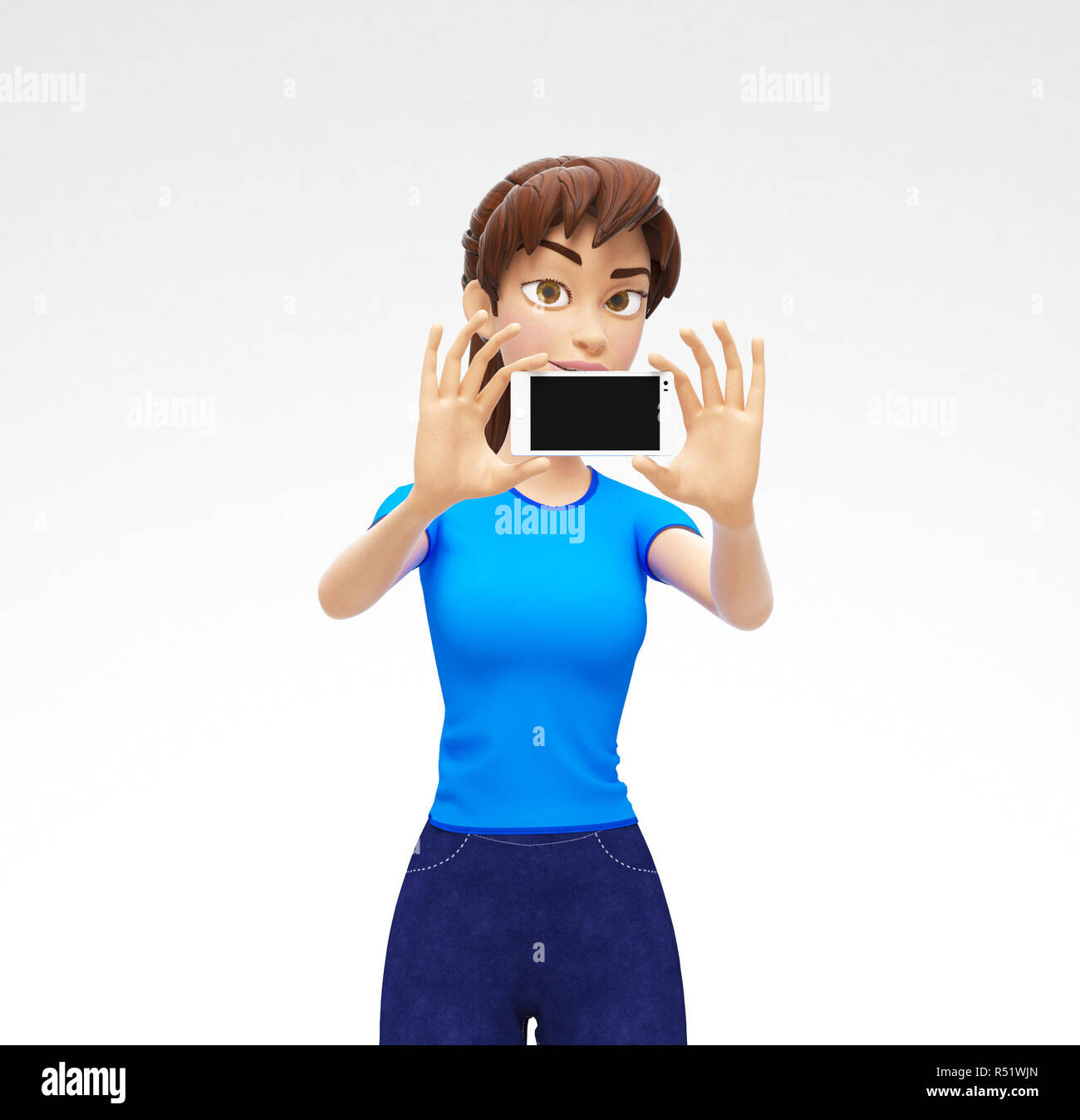 Mobile Phone Mockup With Blank Screen Held by Smiling, Intrigued 3D ...