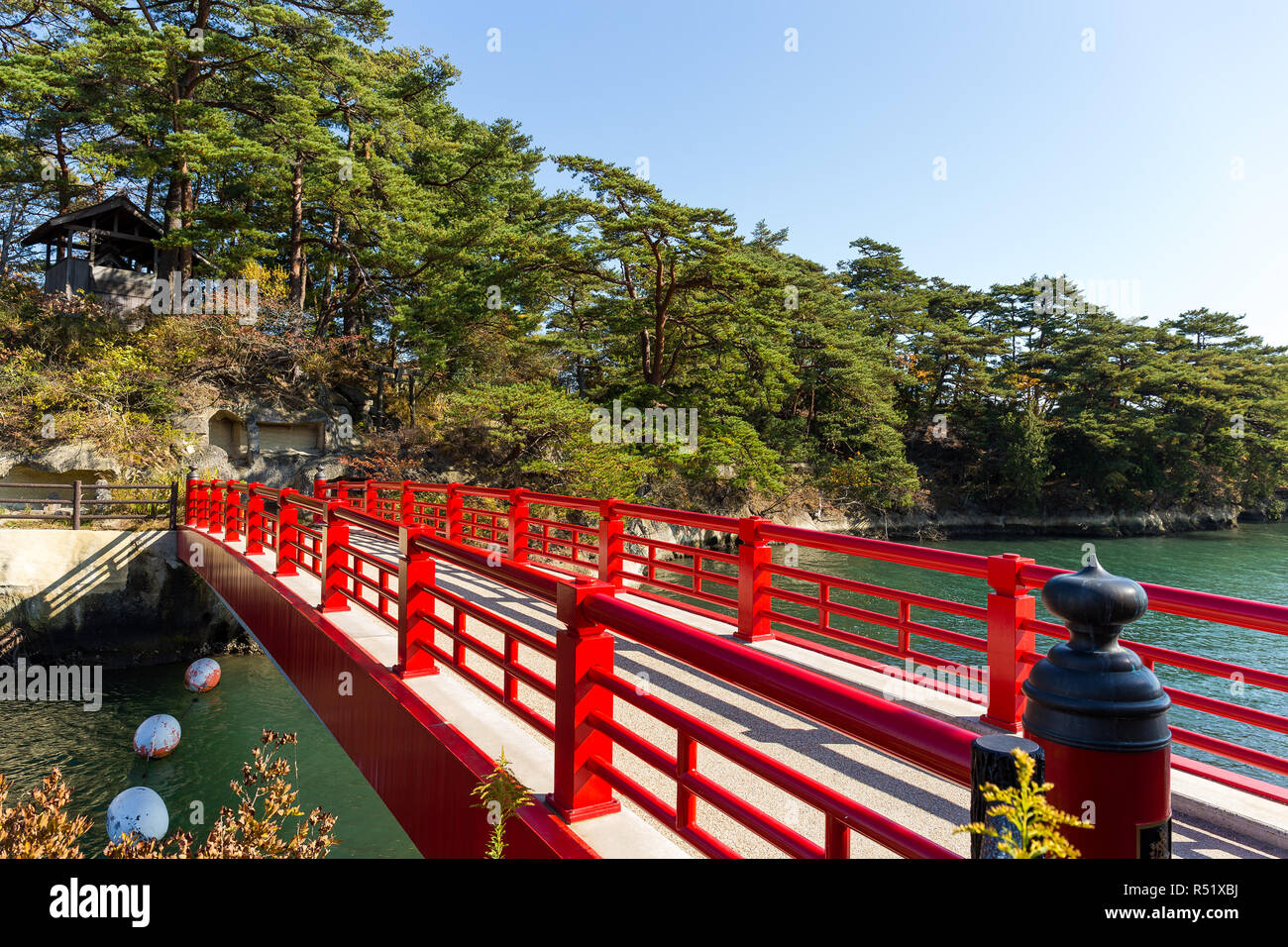 Japanese Matsushima and red bridge Stock Photo - Alamy