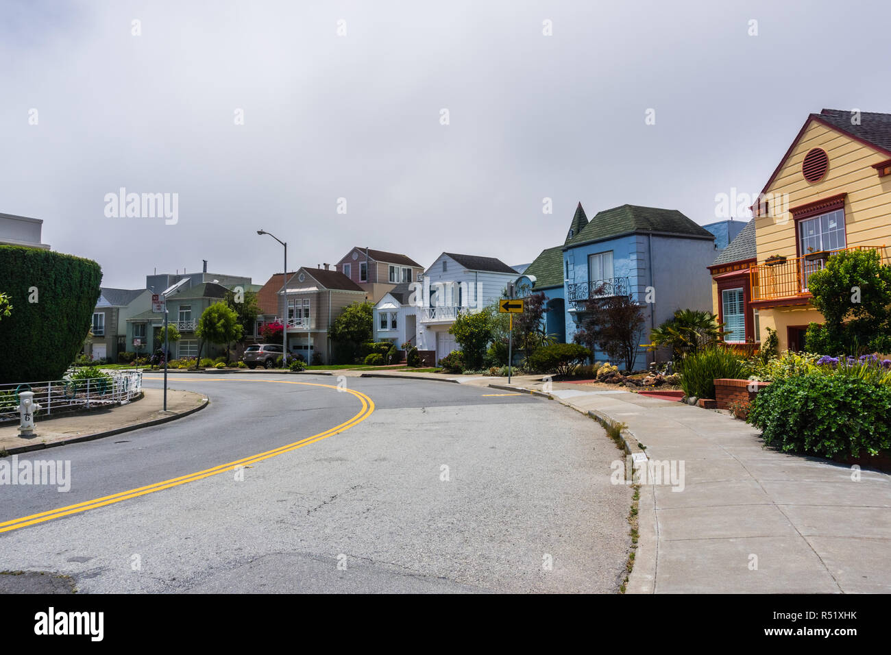 Residential street in the Golden Gate Heights neighborhood, San