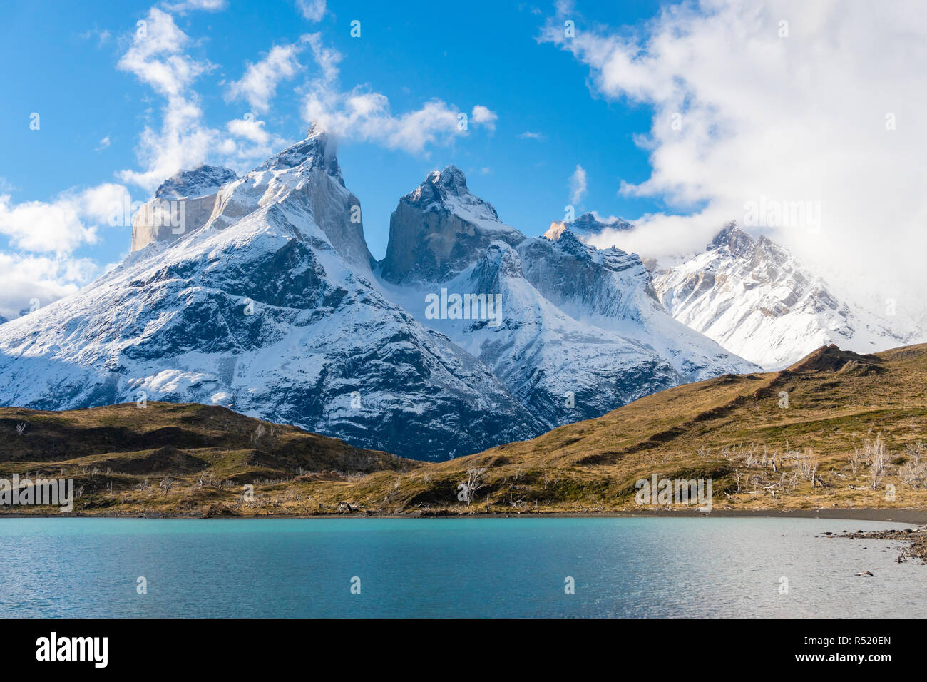 Cuernos del Paine mountains in Torres del Paine National Park in Chile Stock Photo