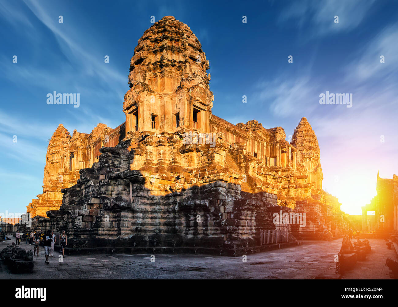 Siem Reap, Cambodia, December 2017. Area inside of Angkor Wat is a temple complex in Cambodia and the largest religious monument in the world Stock Photo