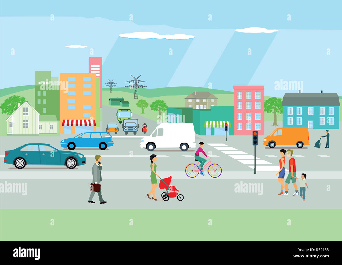 street in the city with people and car traffic Stock Photo - Alamy