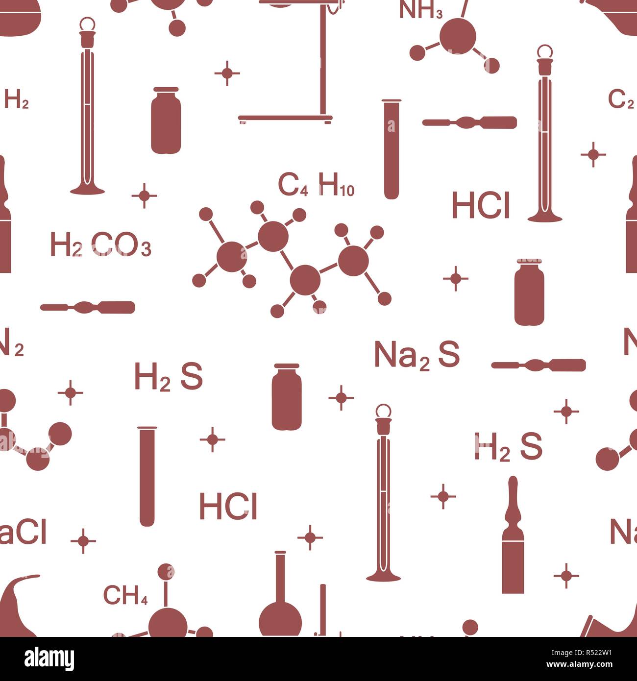 Scientific vector seamless pattern with flasks, test tubes, beakers ...