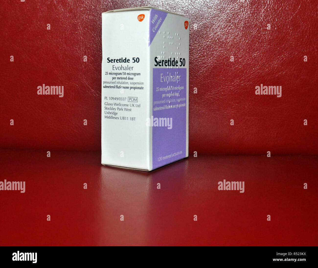 Seretide contains two medicines, salmeterol xinafoate and fluticasone propionate. It comes in three different doses and in two types of inhaler. Stock Photo