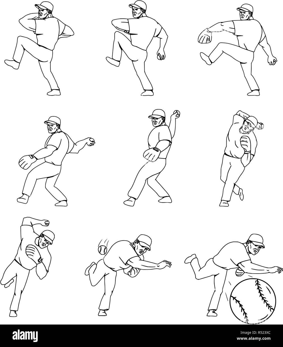 American Baseball Pitcher Throwing Ball Complete Set Stock Photo Alamy