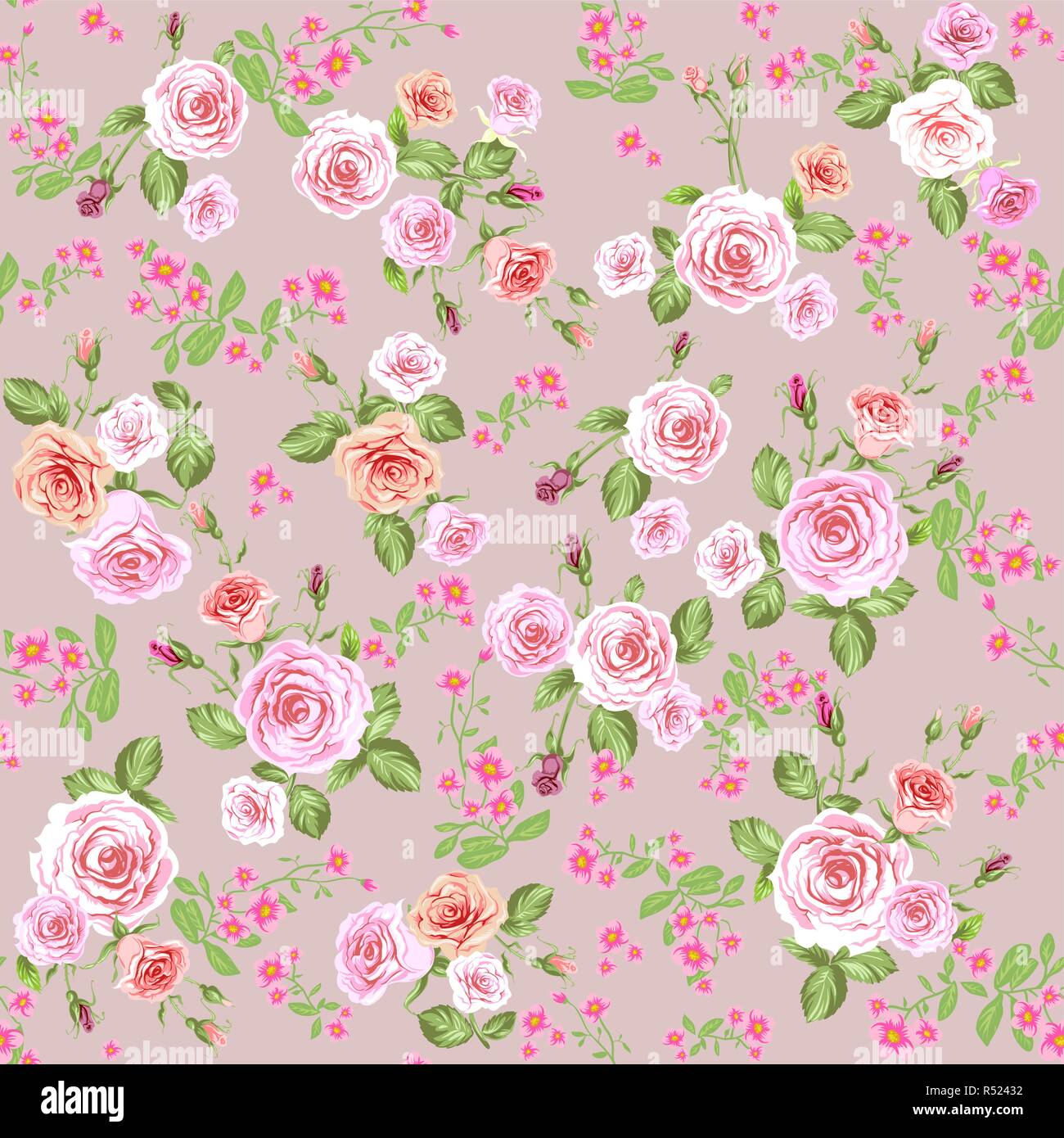 Floral Pattern Background With Pink Roses Repeating Vintage Seamless Pattern Stock Vector Image Art Alamy