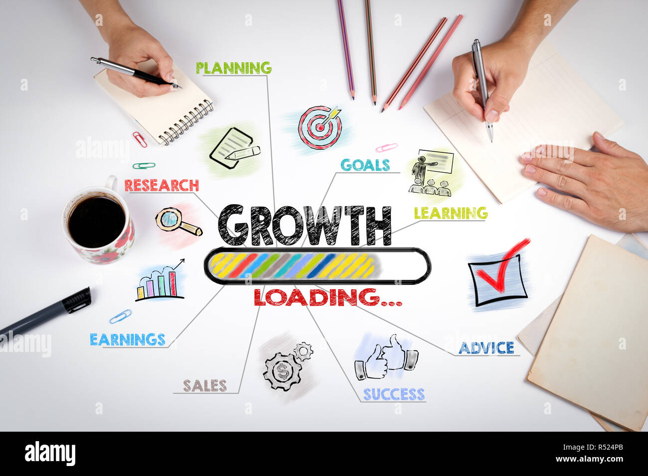 Growth,  Business  Concept. Chart with keywords and icons Stock Photo