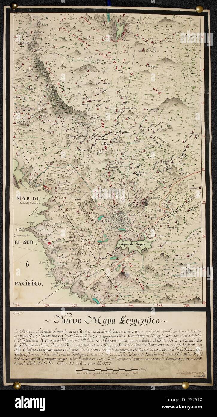 Nuevo mapa geografico de el terreno que abraza el mando de la audiencia de Guadalaxara. 1797. Source: Add. 17659B. Language: Spanish. Stock Photo