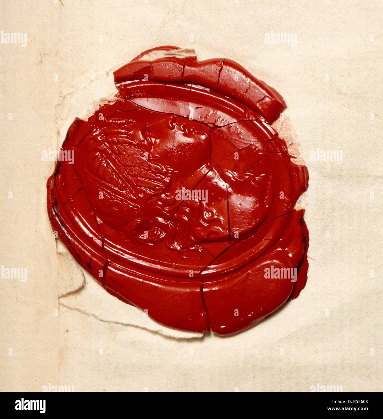 Seal from letter of Lord Nelson. 1801. [Seal only] Seal impression attached to letter of Lord Nelson to Lady Hamilton, 2 April 1801  Originally published/produced in 1801. . Source: Egerton 1614, f.35v. Language: English. Stock Photo