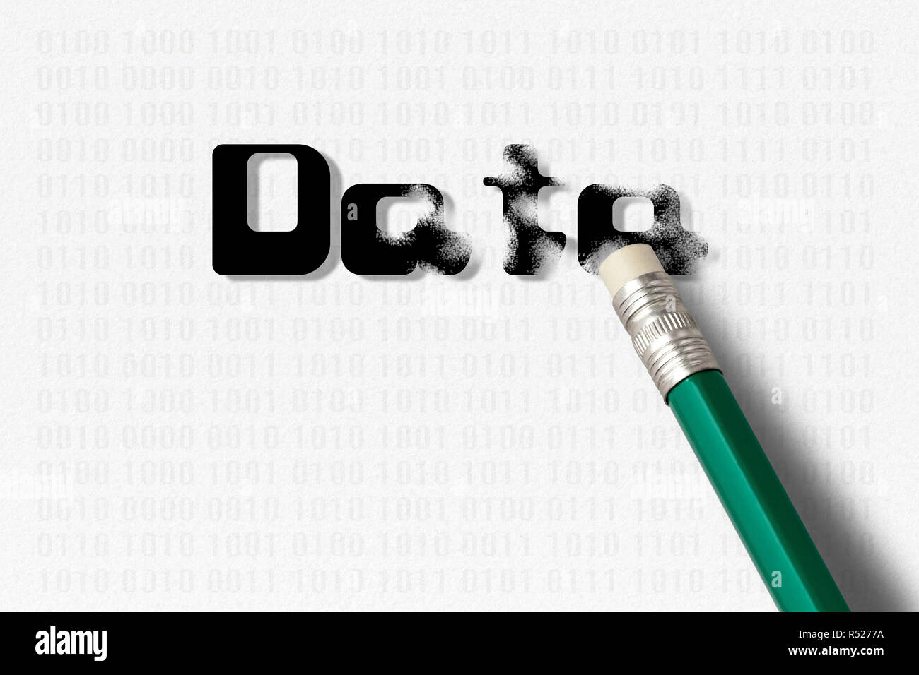 green pencil with an eraser erases the data. The concept of security, data deletion Stock Photo