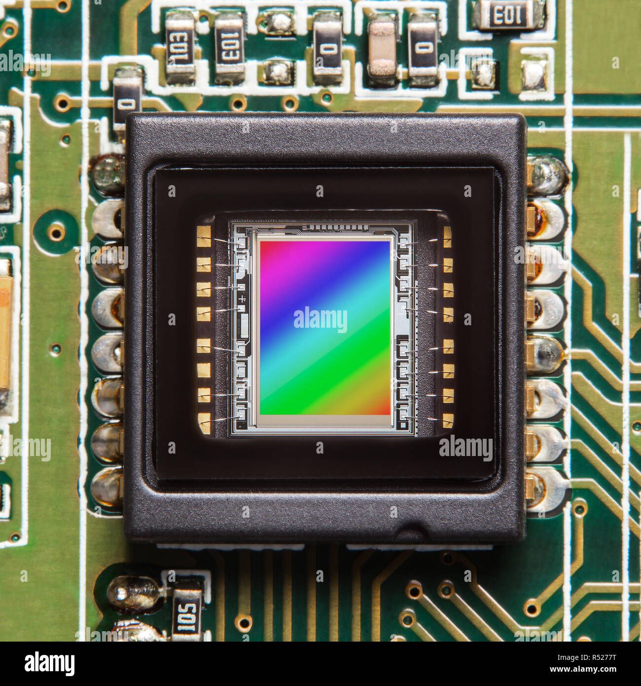 CCD sensor on a printed circuit board closeup Stock Photo