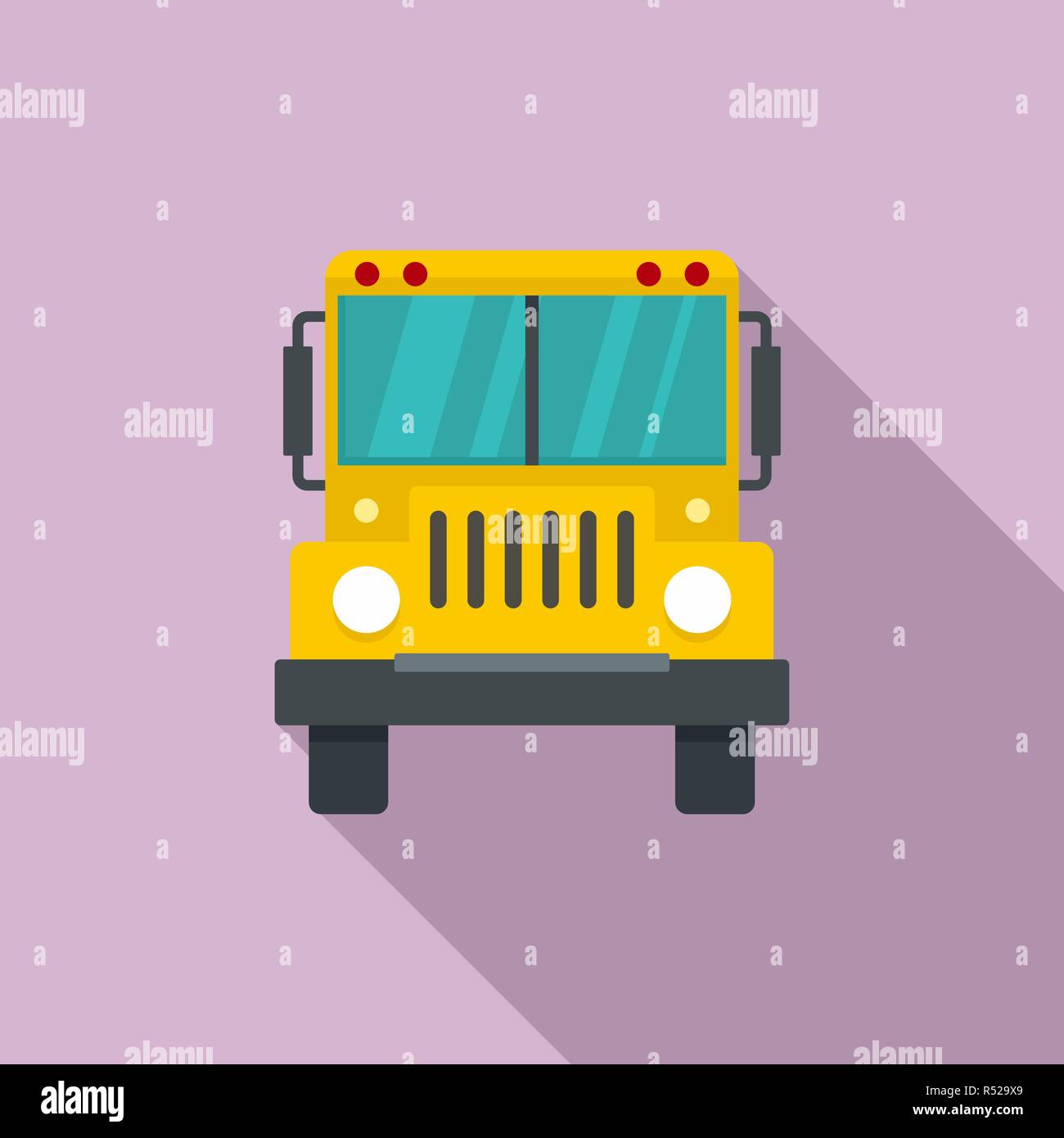 Front of school bus icon. Flat illustration of front of school bus vector icon for web design Stock Vector