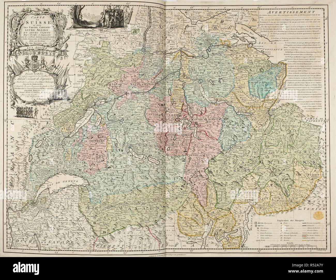 A map of Switzerland. Carte de Suisse ... DresseÌe rectifieÌe et augmenteÌe ... [London], 1760. Source: Maps K.Top.85.24. Language: French. Author: THOMAS KITCHIN. Stock Photo