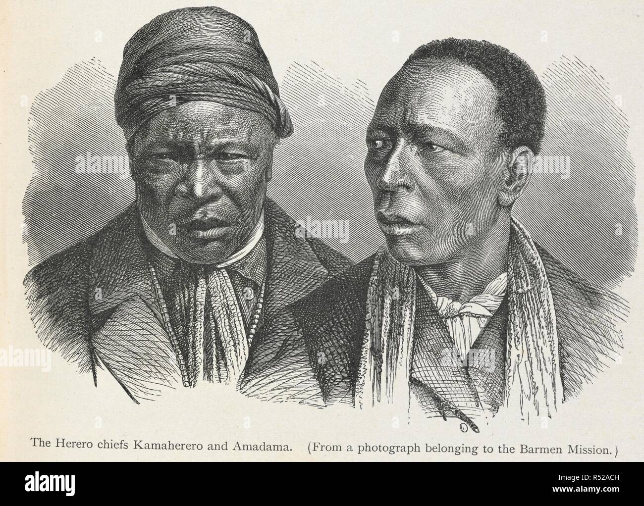 The Herero chiefs Kamaherero and Amadama. The history of mankind / Trans from the second German edited by A. J. Butler. v. 3, 1898. [S.l.] : Macmillan, 1896-1898. Source: 572*3343* vol II, f.465 detail. Language: English. Author: Ratzell, Friedrich. Stock Photo