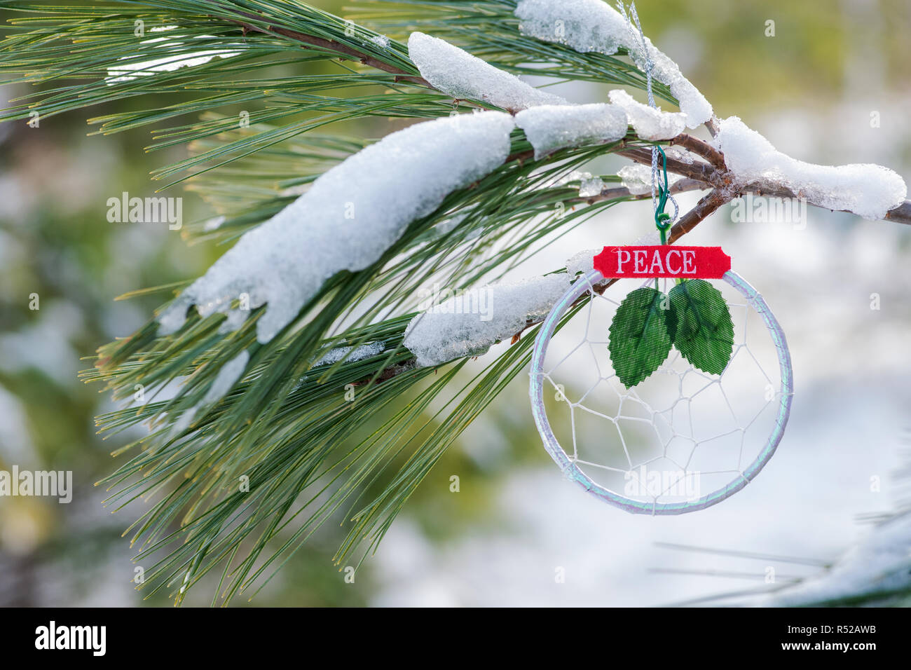 Winter Holiday Decoration Concept Dream Catcher With Sign Peace