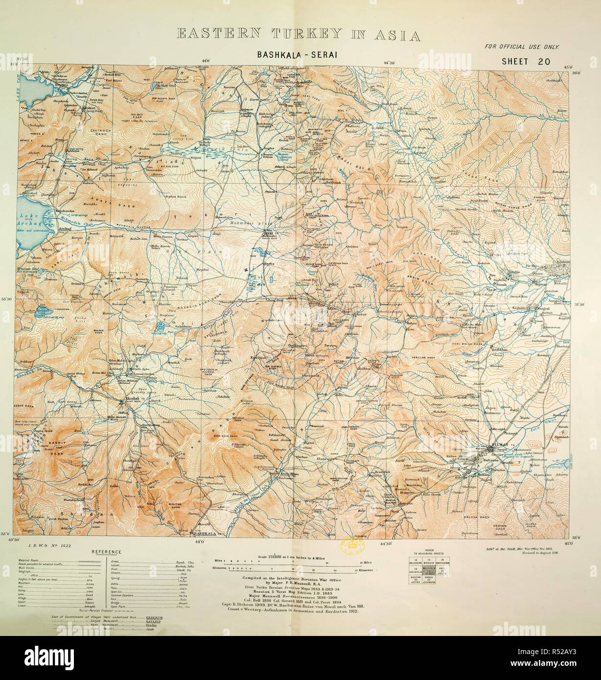 Bashkala - Serai. Eastern Turkey in Asia. Scale, 1 : 250,000, or 1.0. London : Geographical Section, General Staff, 1901. Source: Maps.152.d.2, sheet 20. Stock Photo