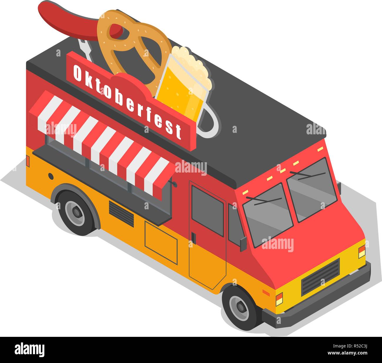 Oktoberfest truck beer and food icon. Isometric of oktoberfest truck beer and food vector icon for web design isolated on white background Stock Vector