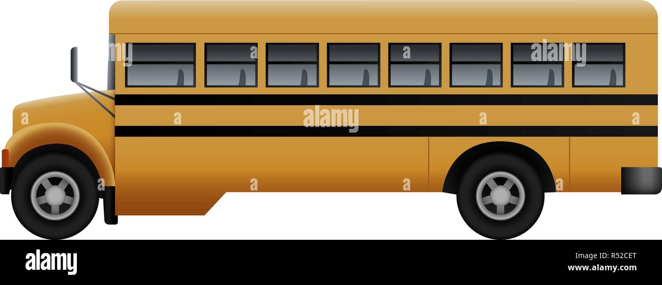 Side of old school bus mockup. Realistic illustration of side of old school bus vector mockup for web design isolated on white background Stock Vector