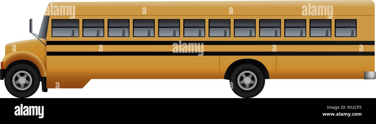Side of long school bus mockup. Realistic illustration of side of long school bus vector mockup for web design isolated on white background Stock Vector