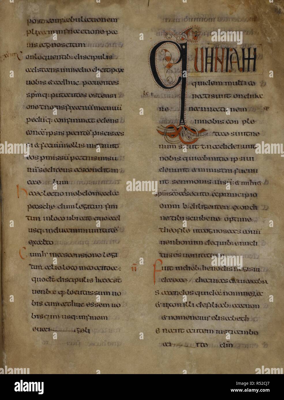 Decorated incipit to St. Luke's Gospel. Four Gospels, in Latin, of S. Jerome's version. VIII century. Source: Royal 1 B. VII, f.84. Language: Latin. Stock Photo