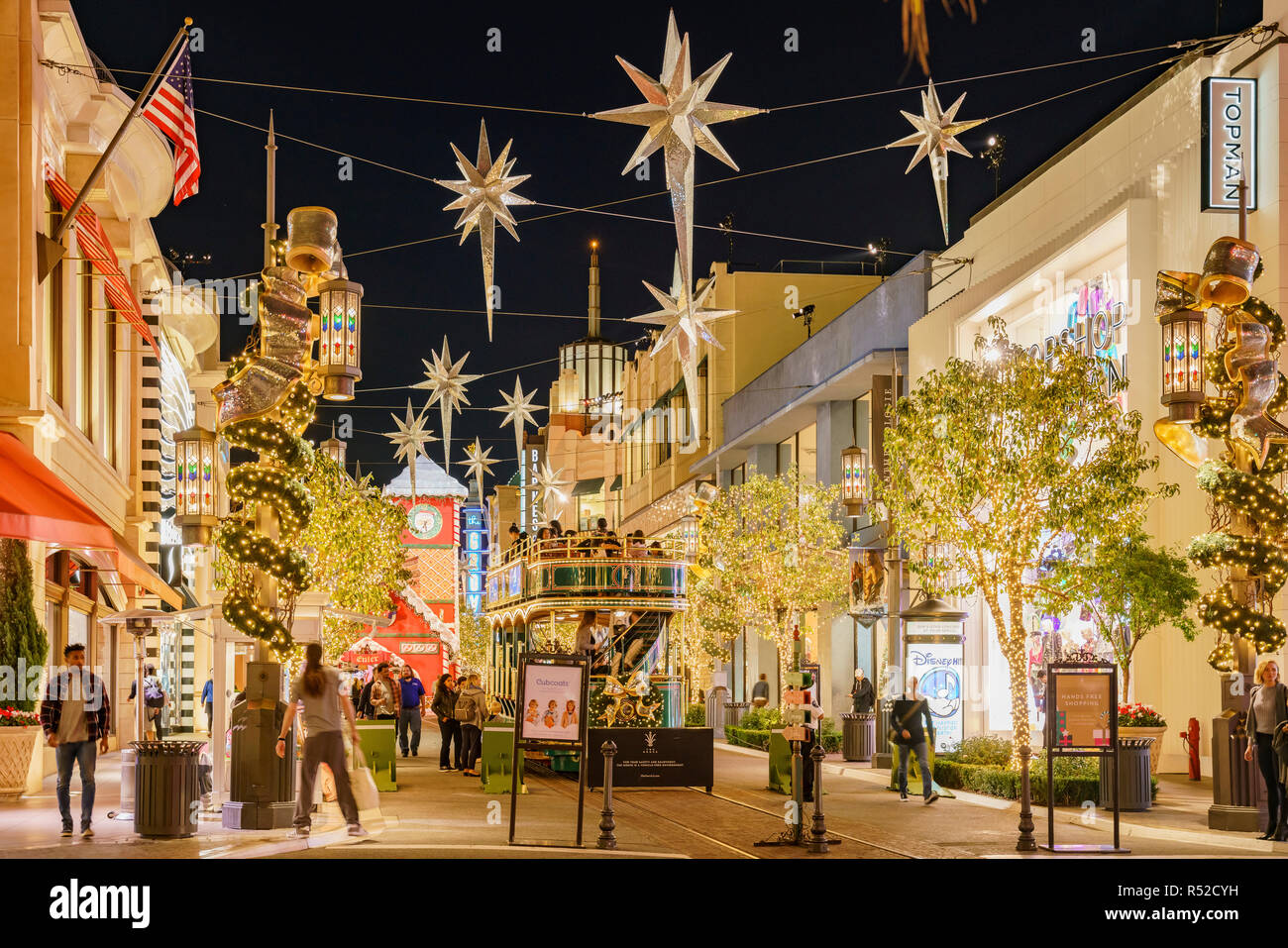 Los Angeles, NOV 27 The beautiful christmas tram in The Grove on NOV