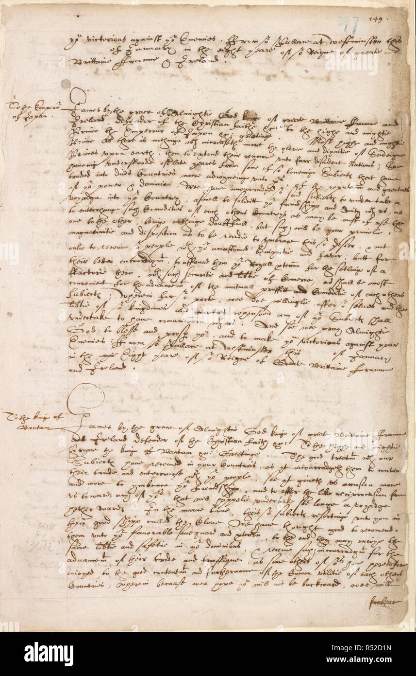 Letter From King James I Of England To The A Emperora Of Japan January 1611 Letter From King James I Of England To The A Emperora Of Japan January 1611 1611 This Letter