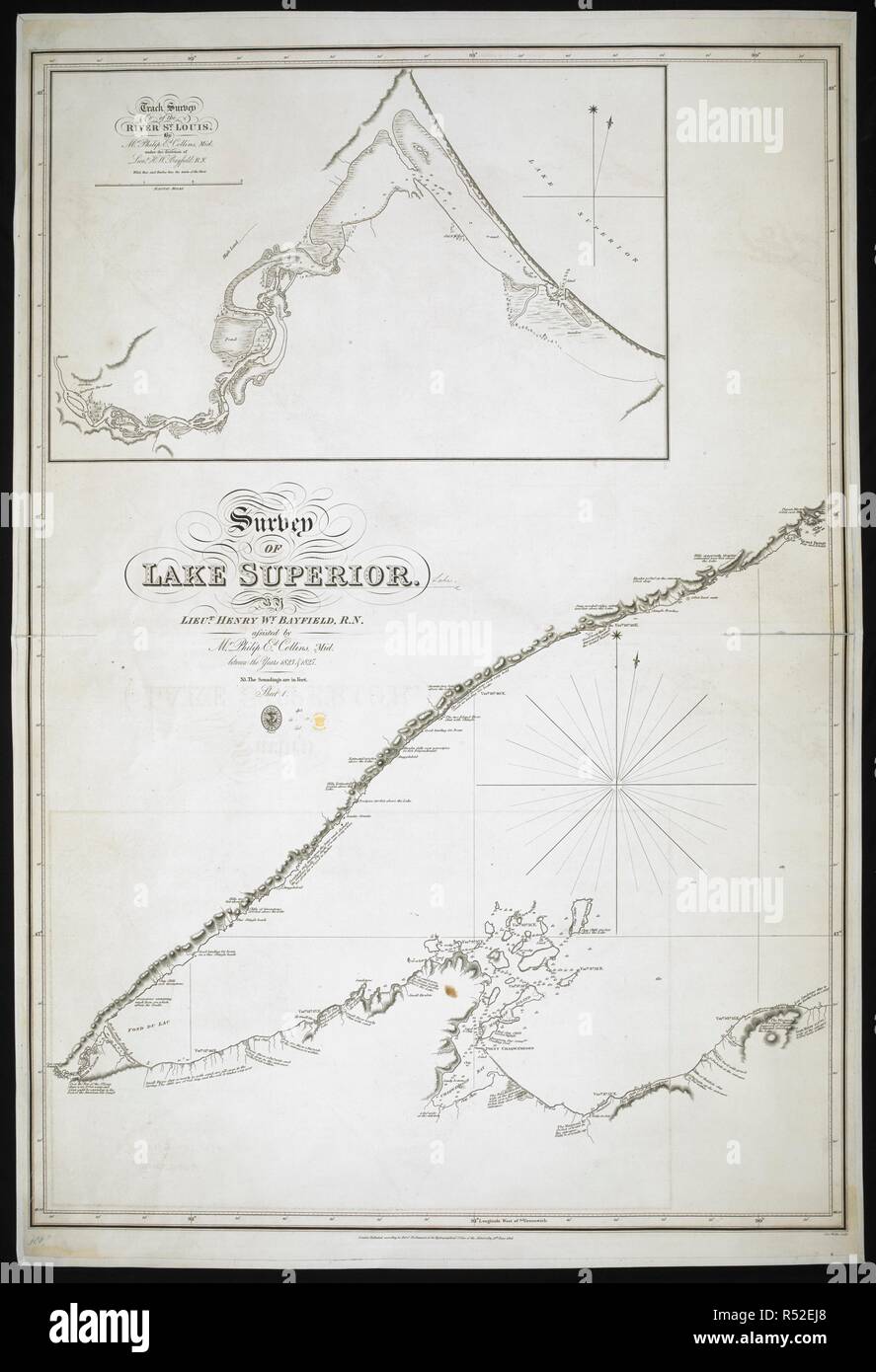 A survey of Lake Superior. A Track Survey of the River Saint Louis. Survey of Lake Superior. Track Survey of the River Saint Louis, etc. [Admiralty Chart]. 1828. Source: Maps SEC.7.(320.). Language: English. Stock Photo