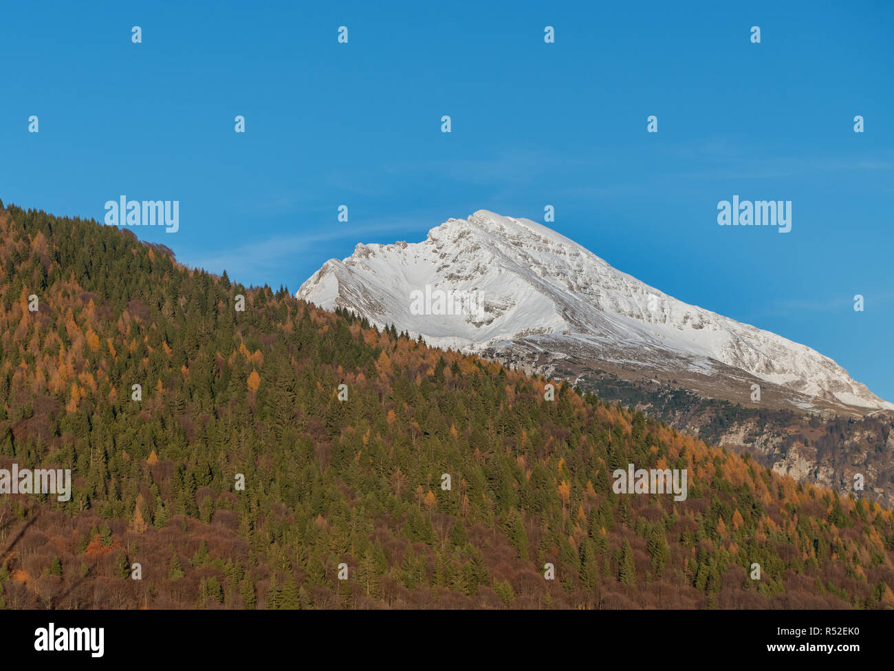 Mount arera with the first snow in the fall Stock Photo