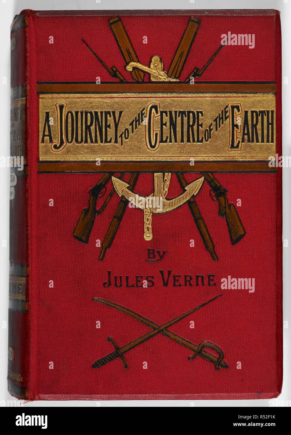 Illustrated front cover of the science fiction novel by Jules Verne. A Journey to the Centre of the Earth New edition With illustrations, etc. Griffith & Farran: London & Sydney, [1891.]. Source: 012548.eee.6 front cover. Stock Photo