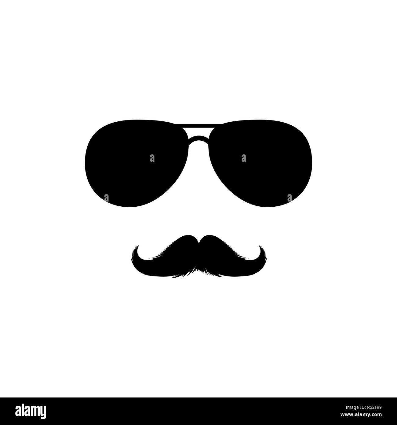 Moustaches and Sunglasses Mans Face Clipart. Black Fashion Sunglasses Isolated Vector Clipart. Silhouette for Laser Cutting Design. Mustache for Barbershop or Mexican Carnival. Fashion Accessory. Stock Vector