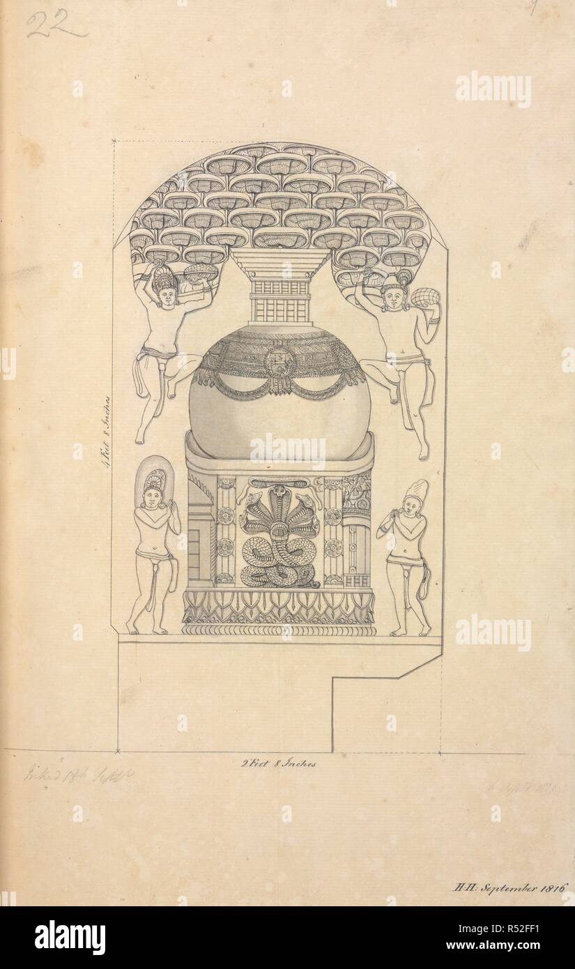 A drum slab. 85 sheets of drawings of the site and sculptures at Amaravati and two notes. 1816 - 1819. Source: WD 1061, f.18. Language: English. Author: ANON. Stock Photo