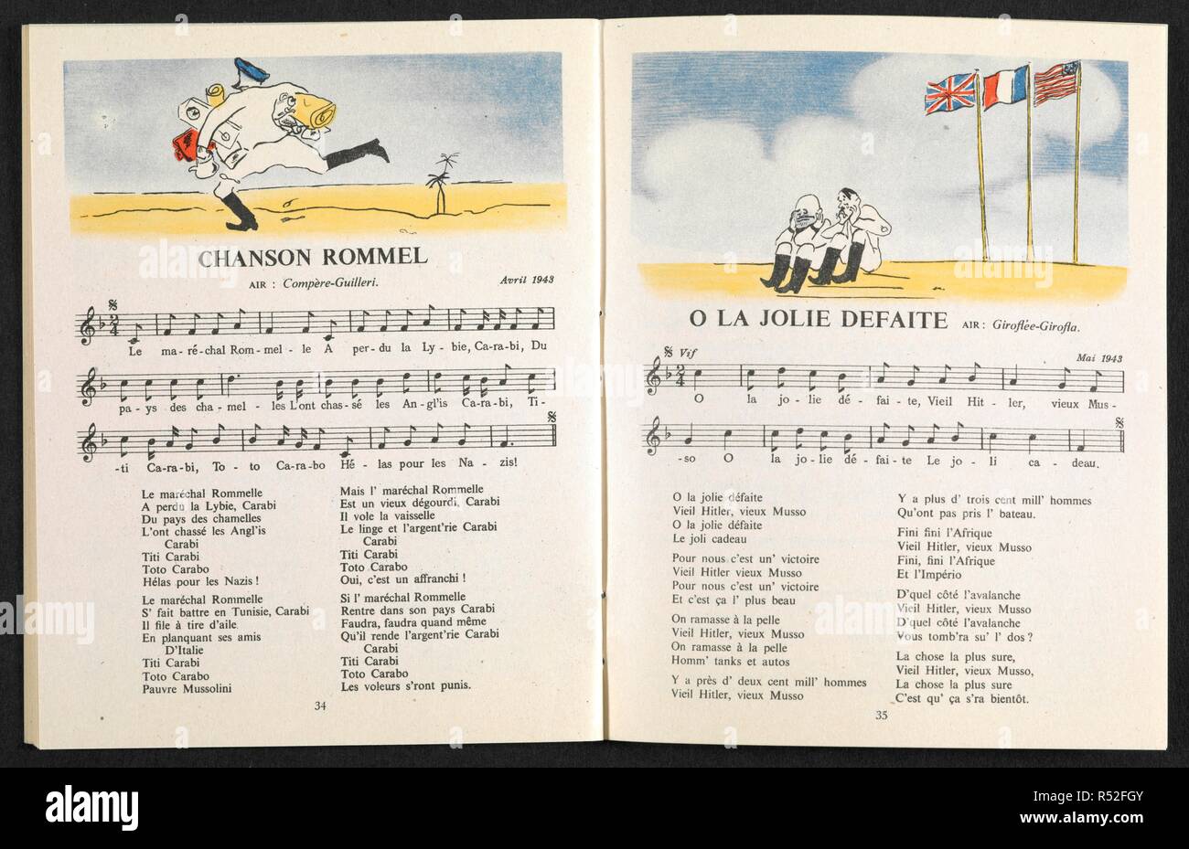 Chanson Rommel'. 'O la jolie defaite'. Music scores on the subject of the  German General Erwin Rommel. [A collection of leaflets and magazines  initiated by the Political Intelligence Department of the Foreign