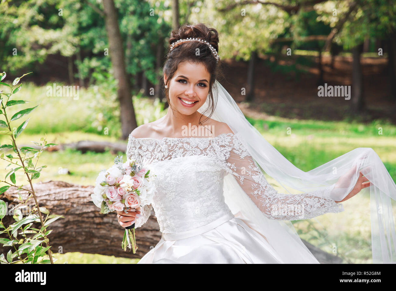 Wedding Day Young Beautiful Bride With Hairstyle And Makeup