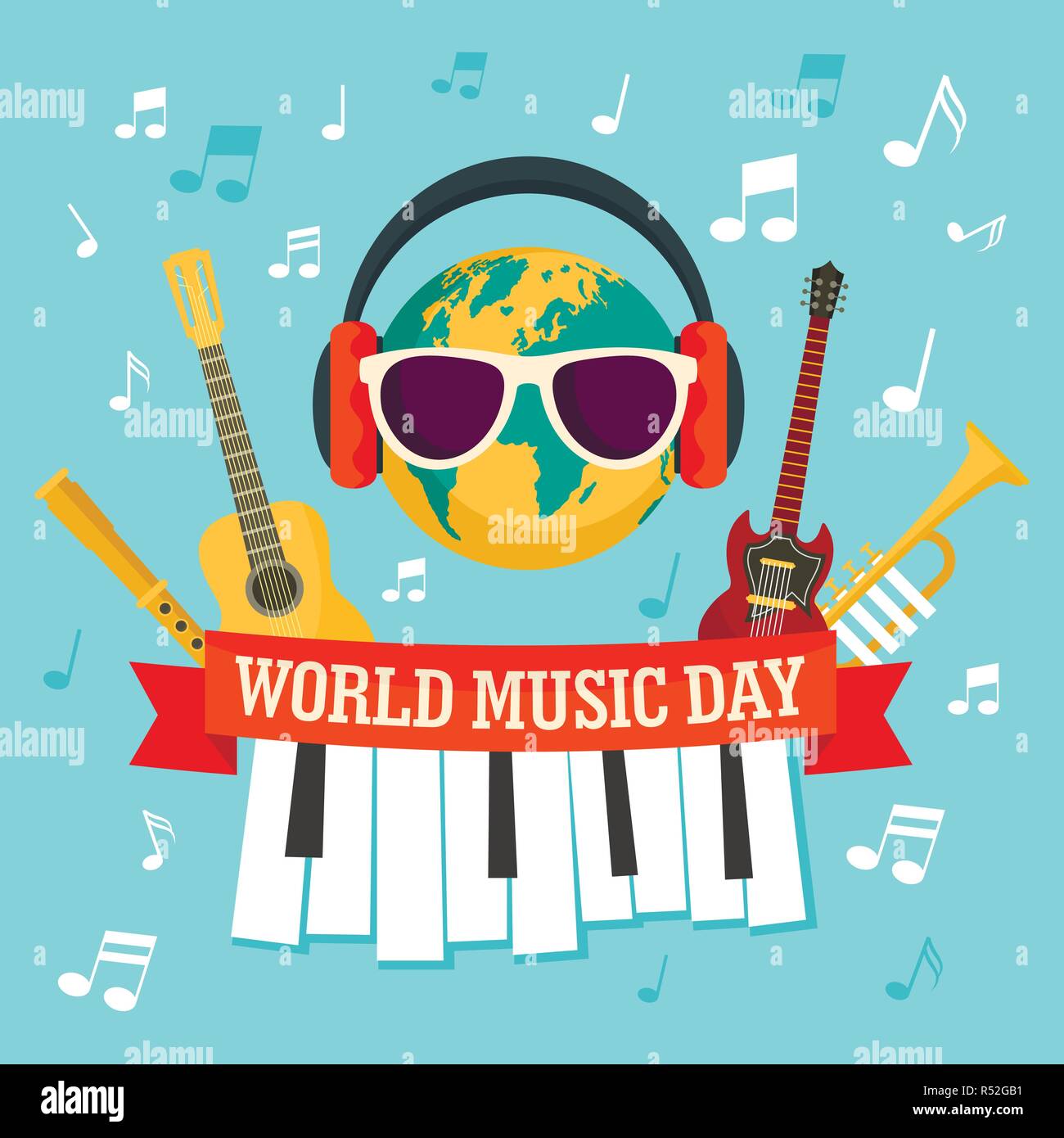 World music day concept background. Flat illustration of world music