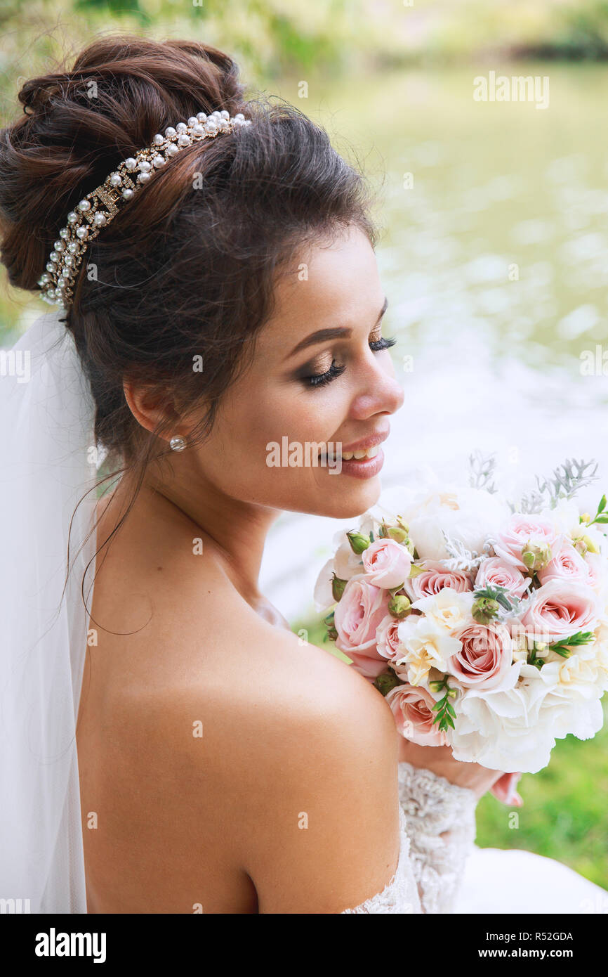 Wedding Day Young Beautiful Bride With Hairstyle And Makeup